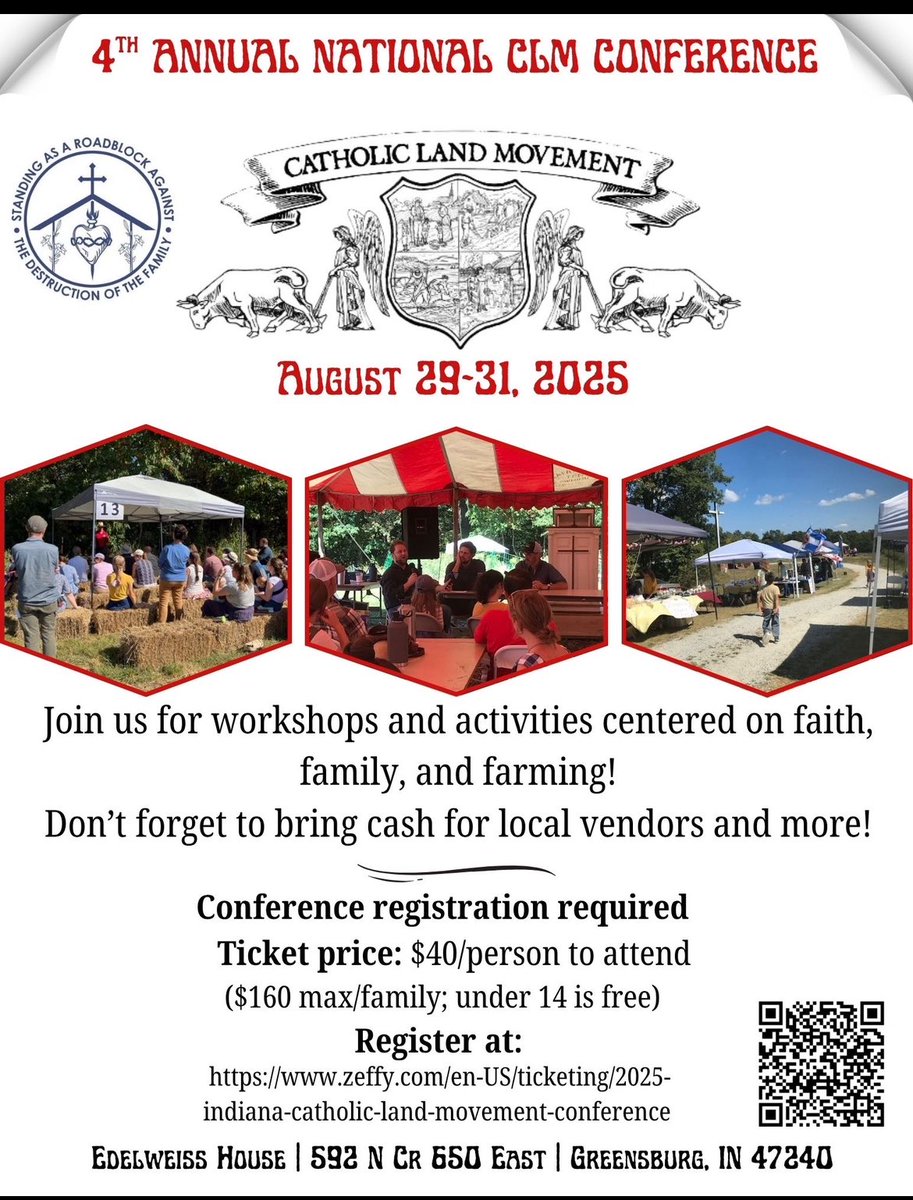 CatholicLand's tweet image. Tickets are open for the National Catholic Land Movement Conference in Indiana.
August 29th-31st