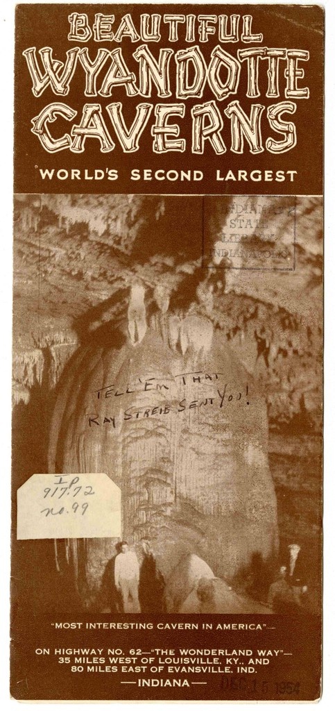 state_library's tweet image. Looking for a weekend trip? Check out Beautiful Wyandotte Caverns. Despite this being a brochure from 1955, the caverns are still open for exploration today. tinyurl.com/3b66dxp2 #caverns #vacation #explore
