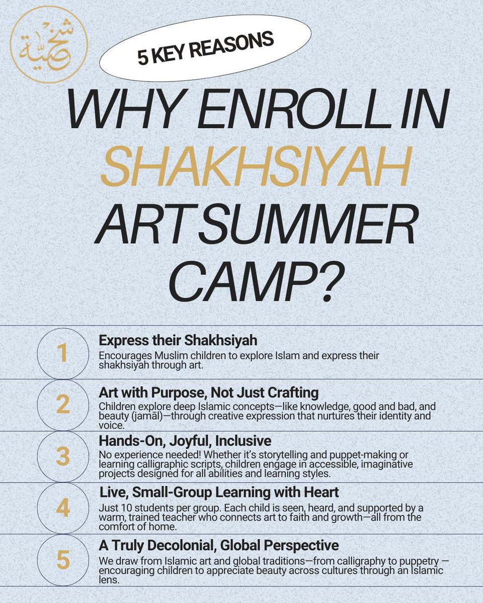 From storytelling &amp; puppets to the beauty of Islamic calligraphy—this is more than just art. It’s a space for reflection, creativity, and expressing your child’s Islamic identity. 🌿🖌️

🧵 Ages 7–11: Good &amp; Bad – A Puppet Workshop
✍️ Ages 11–18: Calligraphy &amp; Meaning