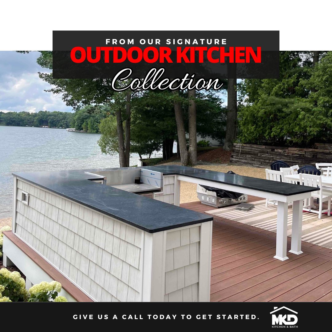 Enjoy mornings &amp; evenings in an outdoor kitchen with sleek Black Mist countertops and lake views 🌿✨ Start now to relax in your dream backyard before fall!

#OutdoorKitchen #MKDKitchenAndBath #MichiganHomes #BackyardGoals