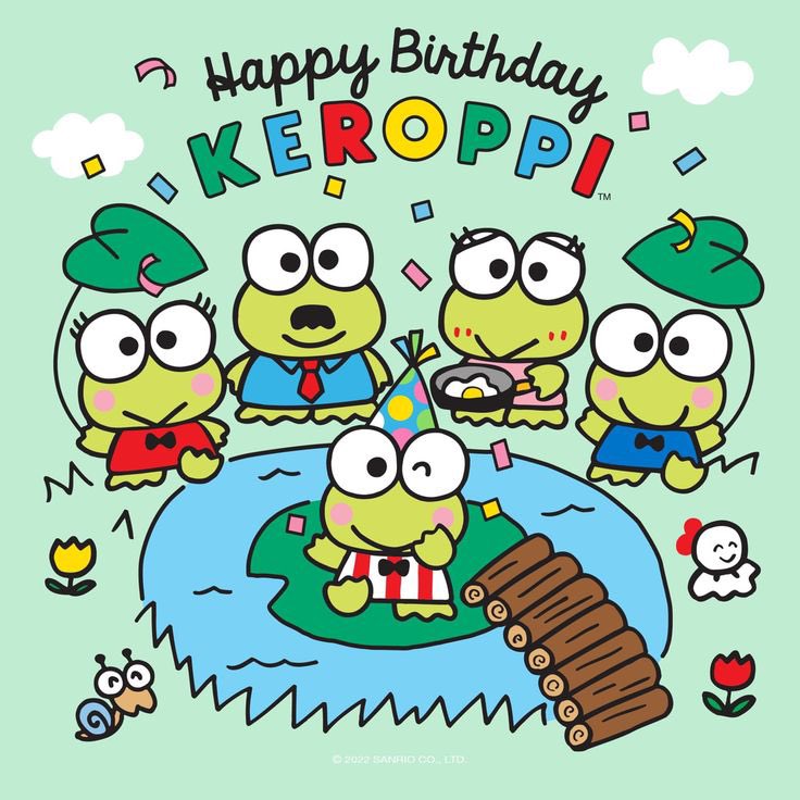 sanriodaily's tweet photo. happy birthday to keroppi and his triplet siblings pikki and koroppi 💫 https://t.co/uWQvOyA35z