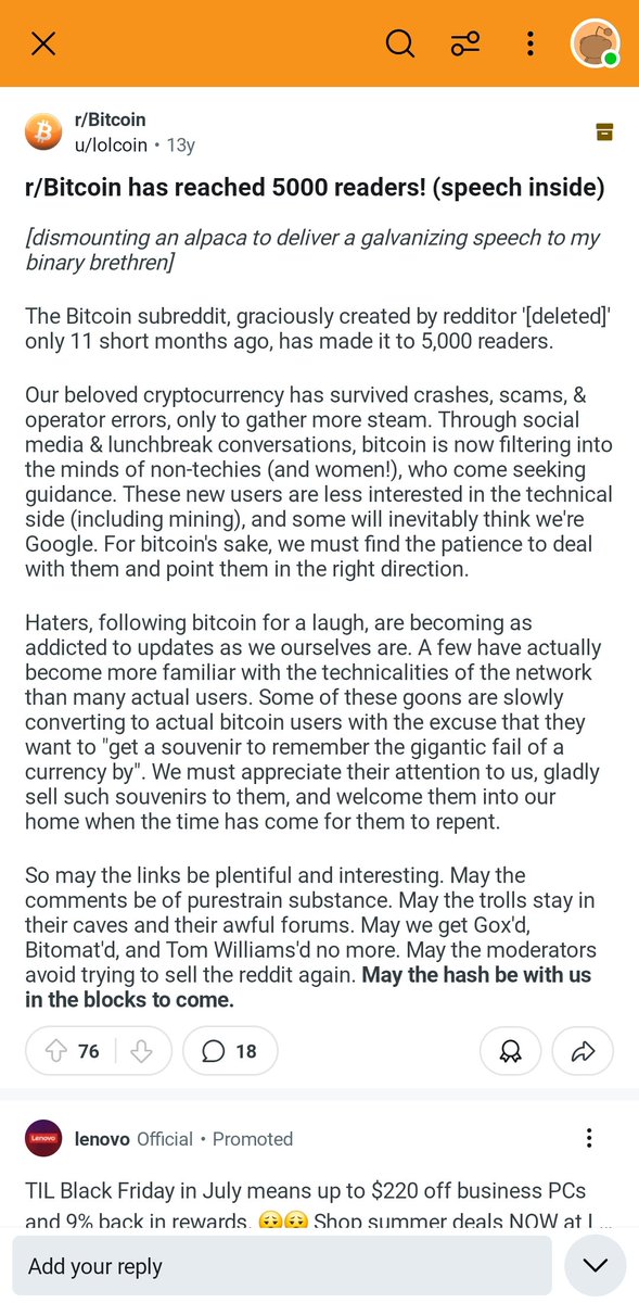 h2o_principles's tweet image. found mitsubishi goldstein's reddit account from when r/bitcoin had like 5k members 💀 account created on 2011-07-09 (exact 14 years ago)
while preaching bitcoin to 5000 redditors he was simultaneously inventing the entire "came for laughs, stayed for gains" meme coin…
