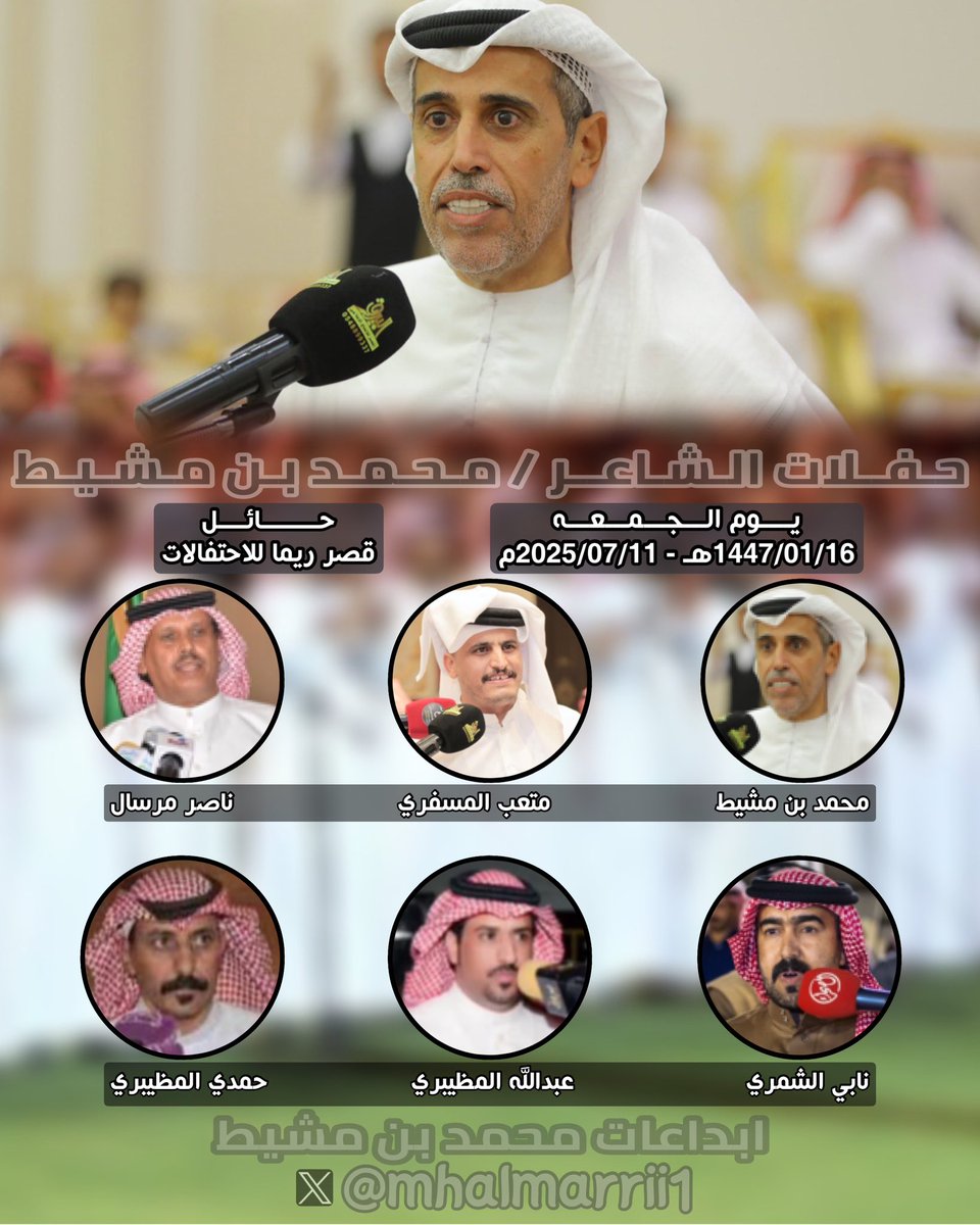 القابله باذن الله في حائل 👇🏼

<a href="/mhalmarri79/">محمد بن مشيط المري</a> 
<a href="/mt_ab8/">متعب المسفّري</a> 
<a href="/Naasser_1/">ناصر مرسال</a> 
<a href="/nabi_n10/">نابي الشمري</a>