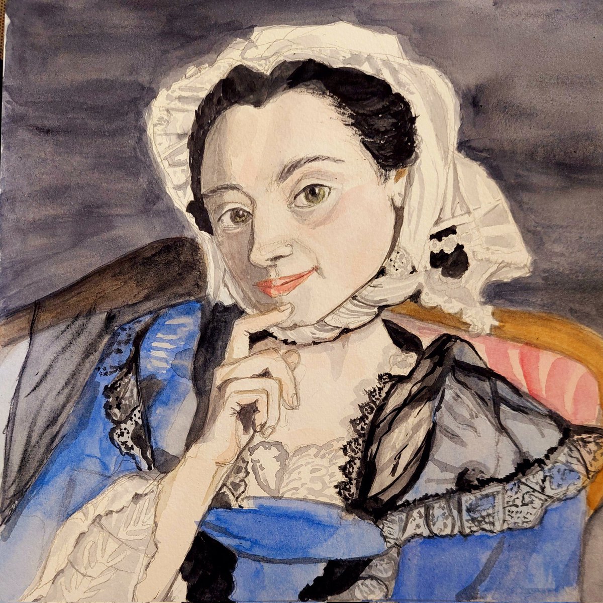 jayceek33's tweet image. My version of Jean-Etienne Liotard's portrait.
Gauze, lace, embroidery and creased white linen all on a boiling hot day...馃お馃槀馃ぃ hands as well!!!馃馃槃
@StudioTeaBreak
#PortraitChallenge