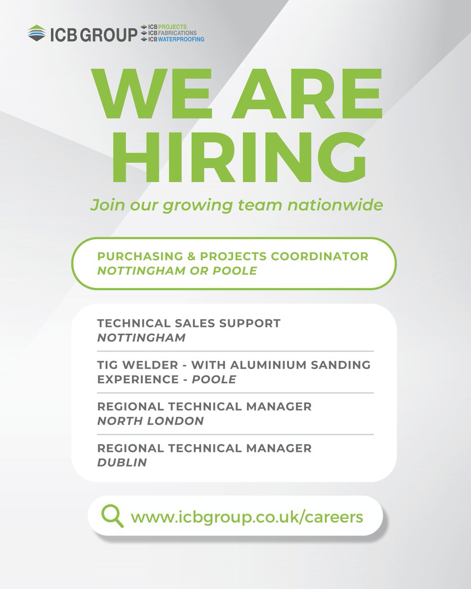 We are expanding our team nationwide! 🚀

As a part of our development, we’re looking to recruit new talent for ICB Group across multiple locations in the UK.📍