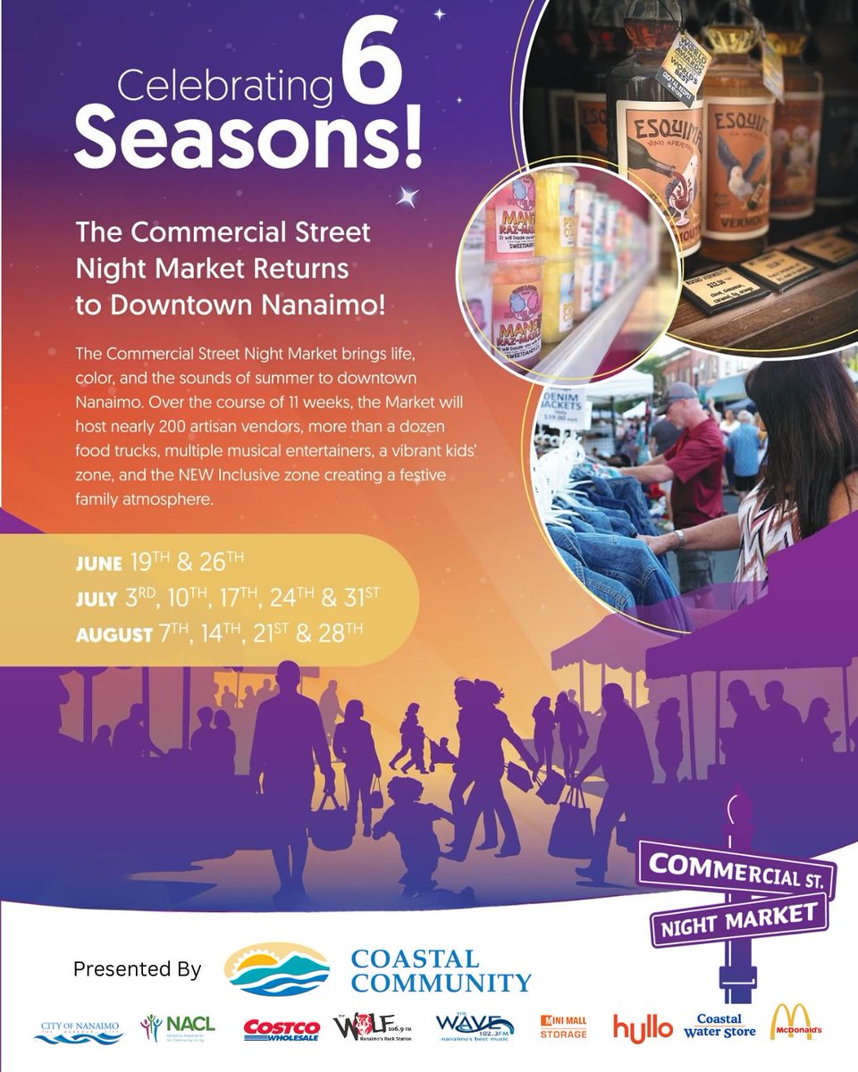 🎉 The Nanaimo Night Market is back and lighting up downtown every Thursday night this summer! With local eats, live music and artisan vendors, it’s the perfect way to spend a summer evening. ✨