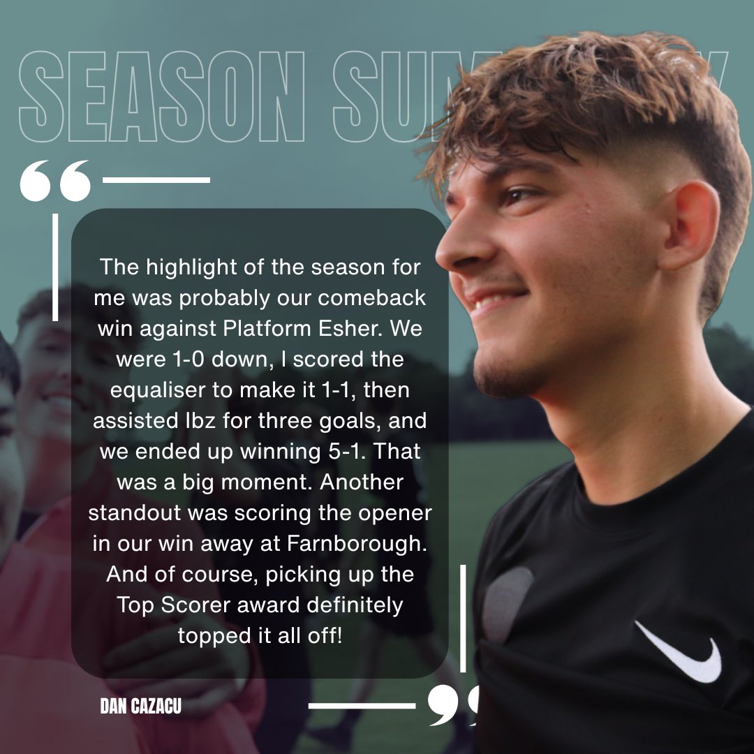 🔵 SEASON SUMMARY | DAN CAZACU 🔵

Goals. Assists. Big moments. Dan Cazacu delivered all season. ⚽🔥

From starring in the 5-1 comeback vs Platform Esher to netting in a big win away at Farnborough — and finishing as Top Scorer 🏆

A massive season for Dan! 👊

#CompleteAcademy