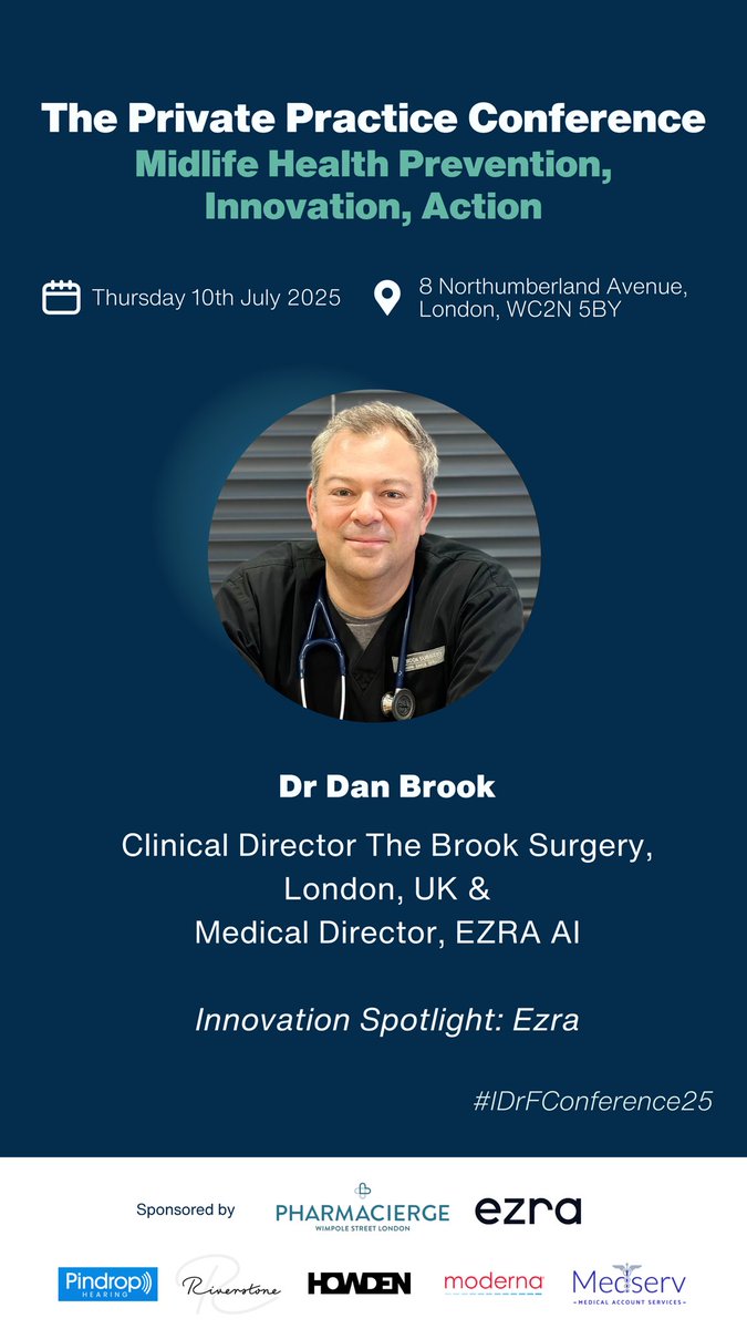 idrf_uk's tweet image. Next up, is Dr Dan Brook, Medical Director at @ezrainc His session “Innovation Spotlight: Ezra” at the #IDrFConference25 showcases a groundbreaking health innovation aimed at tackling key challenges in midlife healthcare.