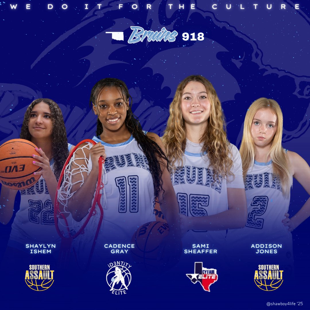 Lady Bruins Basketball (@lb_basketball) on Twitter photo July is a busy month for these 4 Bruins on the AAU Circuit! BALL OUT this weekend!๐
๐ #ForTheCulture <a href="/SoAssaultGBB/">Southern Assault Girls Basketball</a> <a href="/CyFairOklahoma/">CyFair Elite Oklahoma</a> <a href="/id3ntityelite/">iD3NTiTY ELiTE</a> <a href="/coachjvick1/">Coachjvick (new)</a> <a href="/PGHOklahoma/">Prep Girls Hoops Oklahoma</a> #ForTheCulture July is a busy month for these 4 Bruins on the AAU Circuit! BALL OUT this weekend!๐
๐ #ForTheCulture <a href="/SoAssaultGBB/">Southern Assault Girls Basketball</a> <a href="/CyFairOklahoma/">CyFair Elite Oklahoma</a> <a href="/id3ntityelite/">iD3NTiTY ELiTE</a> <a href="/coachjvick1/">Coachjvick (new)</a> <a href="/PGHOklahoma/">Prep Girls Hoops Oklahoma</a> #ForTheCulture