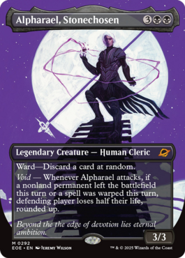 MTGGoldfish (@mtggoldfish) on Twitter photo The mythic version of Alpharael, another effect to halve life totals to combo in black, with a tough ward cost. More previews at mtgpreviews.com/EOE
Source: tiktok.com/@benbatemanmtg…
🎨: <a href="/kieranyanner/">Kieran Yanner</a>,<a href="/JeremyWilsonArt/">Jeremy Wilson</a> The mythic version of Alpharael, another effect to halve life totals to combo in black, with a tough ward cost. More previews at mtgpreviews.com/EOE
Source: tiktok.com/@benbatemanmtg…
🎨: <a href="/kieranyanner/">Kieran Yanner</a>,<a href="/JeremyWilsonArt/">Jeremy Wilson</a>