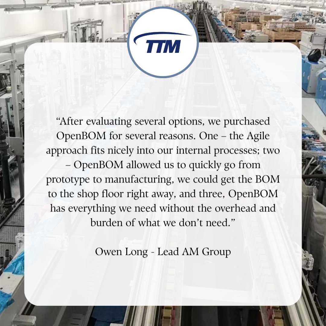 openbom's tweet image. 🧑💻 TTM Technologies improved collaboration and smoothed their transition from early design to manufacturing with OpenBOM. A more connected team builds better products. 🤝🚀
#TeamEffectiveness #DesignToManufacturing #EngineeringWorkflow #BOMTools #OpenBOM
bit.ly/400BHqx