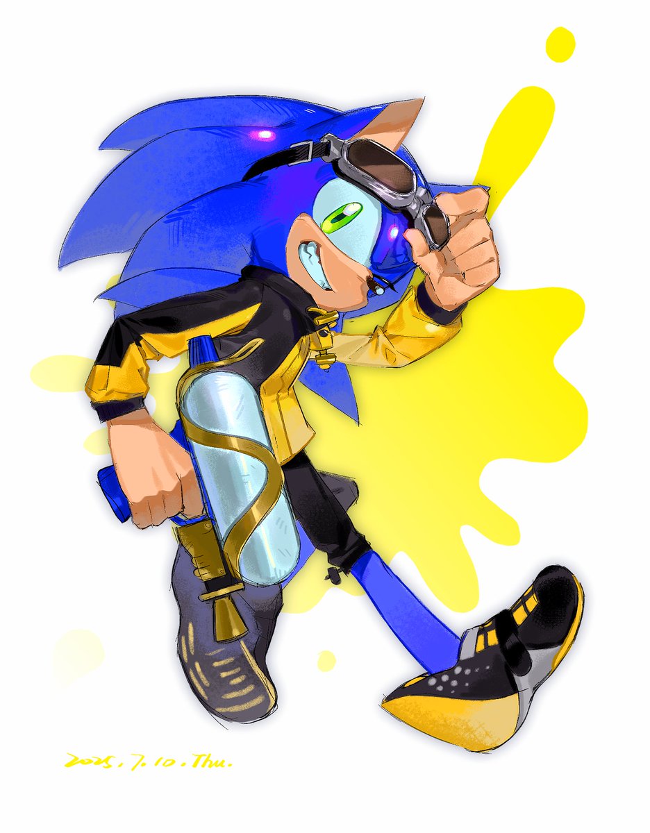 My mind said we should let Sonic wear Goggles' outfit, so here it is↓