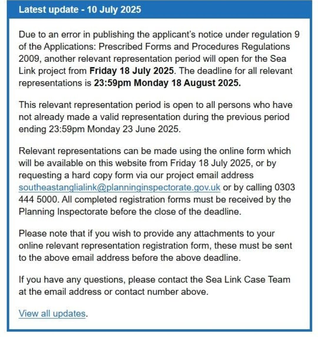 ⚠️⚠️ 𝗦𝗘𝗔 𝗟𝗜𝗡𝗞 𝗨𝗣𝗗𝗔𝗧𝗘 ⚠️⚠️

Today we have been made aware that due to an 𝗘𝗥𝗥𝗢𝗥 in the application process 𝗯𝘆 𝗡𝗔𝗧𝗜𝗢𝗡𝗔𝗟 𝗚𝗥𝗜𝗗... the process to 𝗿𝗲𝗴𝗶𝘀𝘁𝗲𝗿 𝗮𝘀 𝗮𝗻 "𝗜𝗻𝘁𝗲𝗿𝗲𝘀𝘁𝗲𝗱 𝗣𝗮𝗿𝘁𝘆" and have 𝗬𝗢𝗨𝗥 say on the 𝗦𝗘𝗔 𝗟𝗜𝗡𝗞