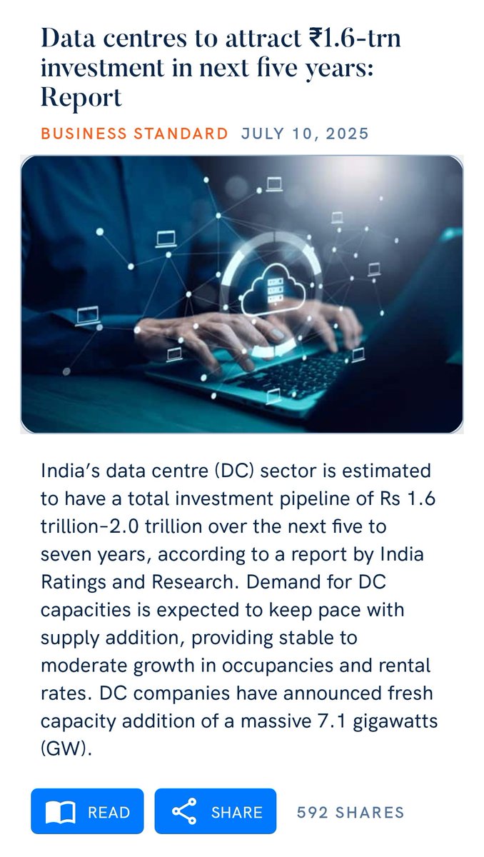 Data centres to attract ₹1.6-trn investment in next five years: Report
business-standard.com/industry/news/…

via NaMo App