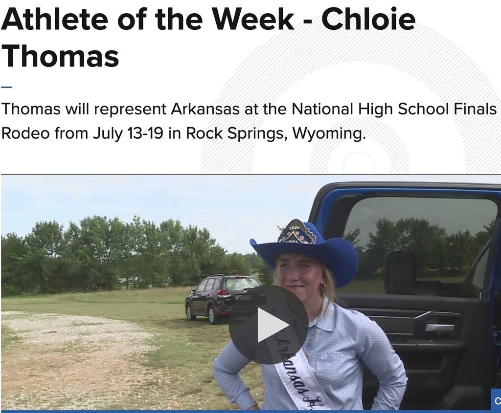 Farmington's own Chloie Thomas was named the 5 News Athlete of the Week! She will represent Arkansas in the National High School Finals Rodeo in Rock Springs, WY! The link to the news story is 5newsonline.com. #ESED