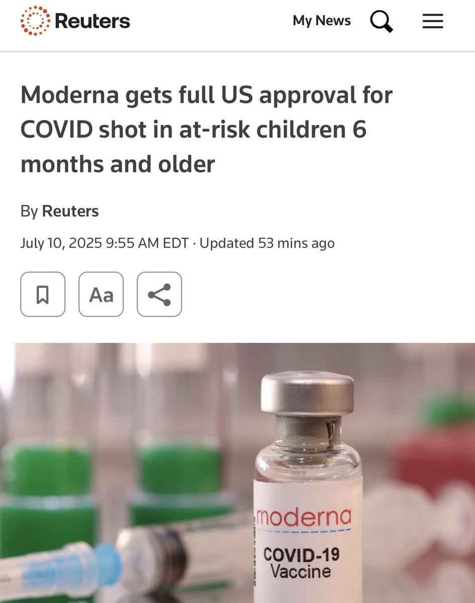 Keep harming children. 

Moderna Spikevax gets full approval. 

MAHA can kiss my ass!
