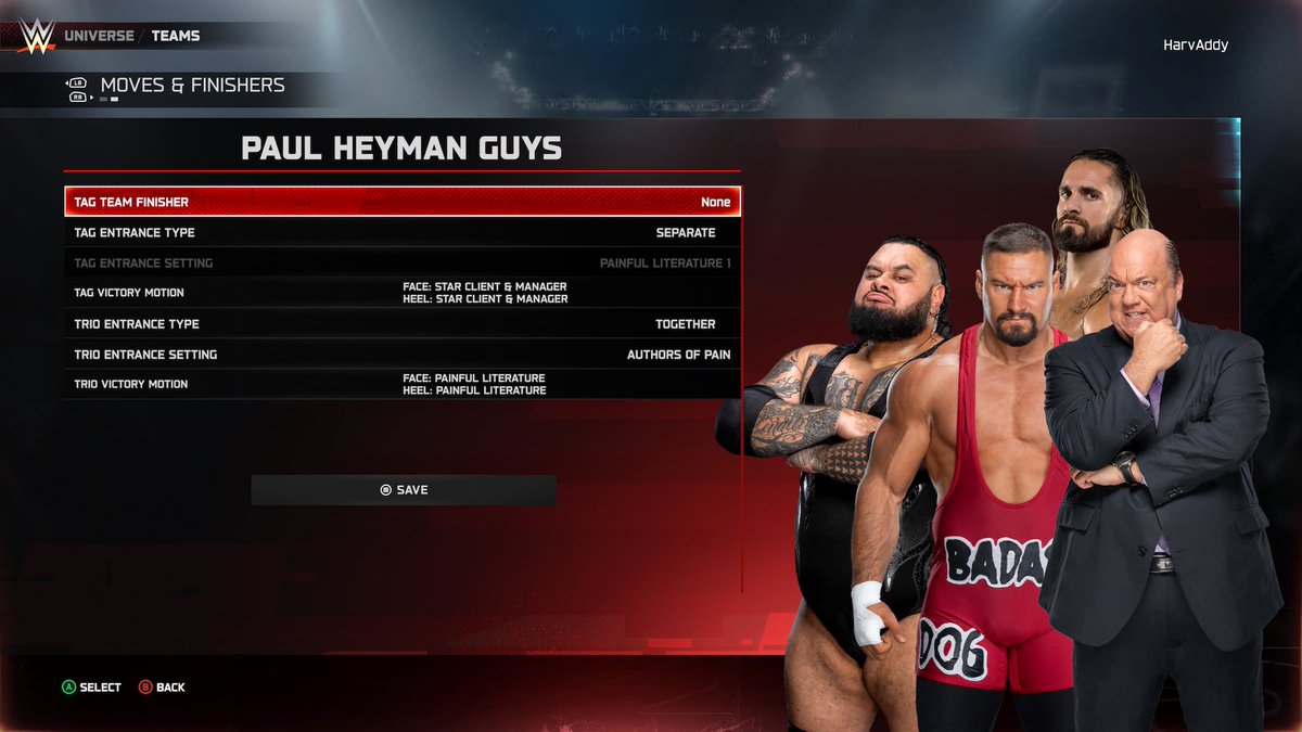 HarvAddy's tweet photo. How to create Paul Heyman Guys (Updated) in #WWE2K25 Thread 🧵 

Name: Paul Heyman Guys
Team Announce: None
Crowd Reaction: Boo
Member 1: Bron Breakker (Tag)
Member 2: Paul Heyman (Manager)
Member 3: Bronson Reed (Tag)
Member 4: Seth Rollins (Singles) https://t.co/k4dgmSBqZB