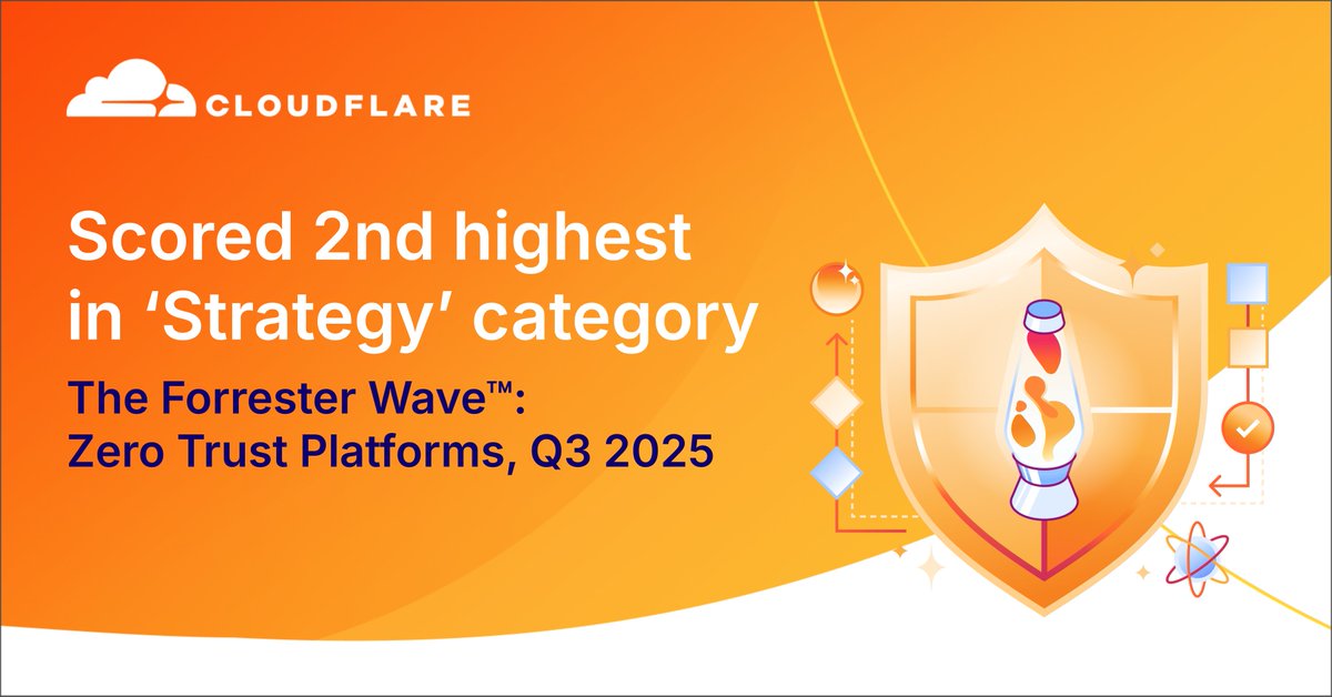Cloudflare's tweet photo. Forrester cites, “Cloudflare’s bold vision is to make Zero Trust achievable regardless of an organization’s size, budget, or maturity, addressing a consistent concern for those operationalizing it.” Get your copy: https://t.co/wIaR2mI4cj https://t.co/mQqCS3vtAv