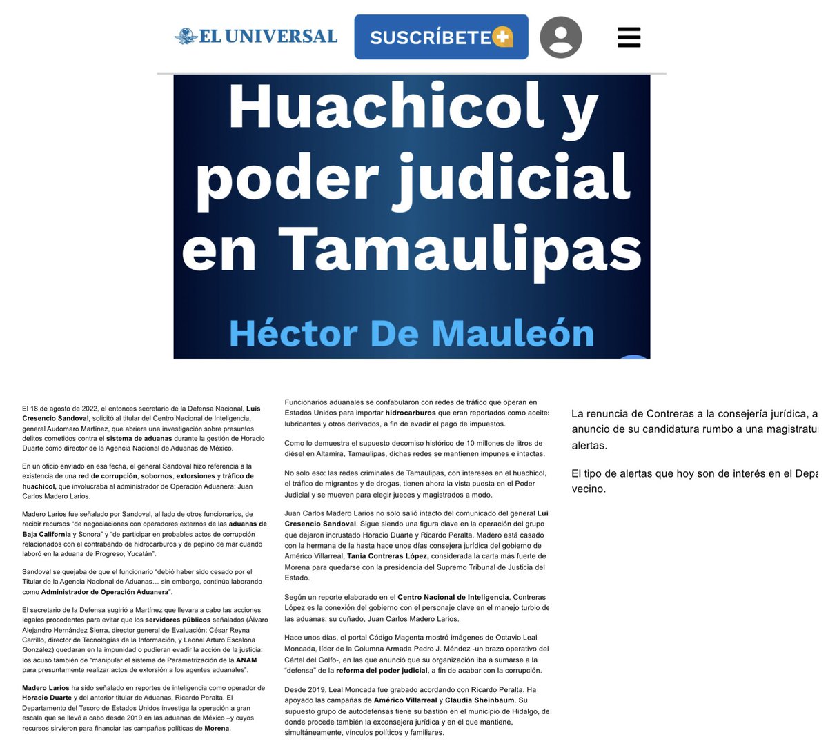 A <a href="/taniacontrerasl/">Tania Contreras</a> no le gustó la columna de <a href="/hdemauleon/">Héctor de Mauleón</a> y escudada en la figura de violencia política de genero como vil fascista y facinerosa lo quiere silenciar. Comparte la columna para que se sepa quien es esta facha.