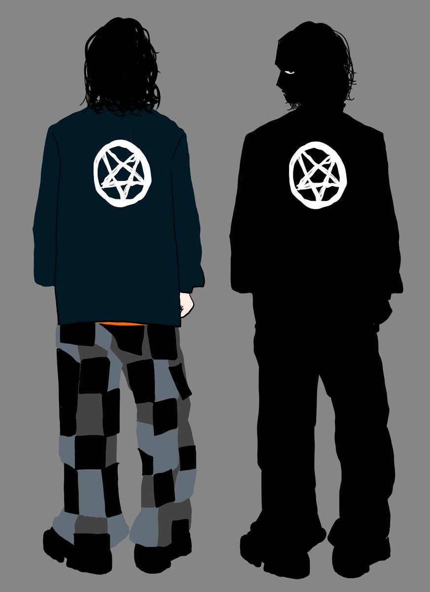 nott66688's tweet photo. このツイ〜トから「キャラクターデザインをするときは、シルエットで判別できるような特徴をつけるといい」という話を思い出し、たしかに漫画にそのまま出せそうなビジュアルかも……となって、描いたやつ https://t.co/7yuwrNa5j9