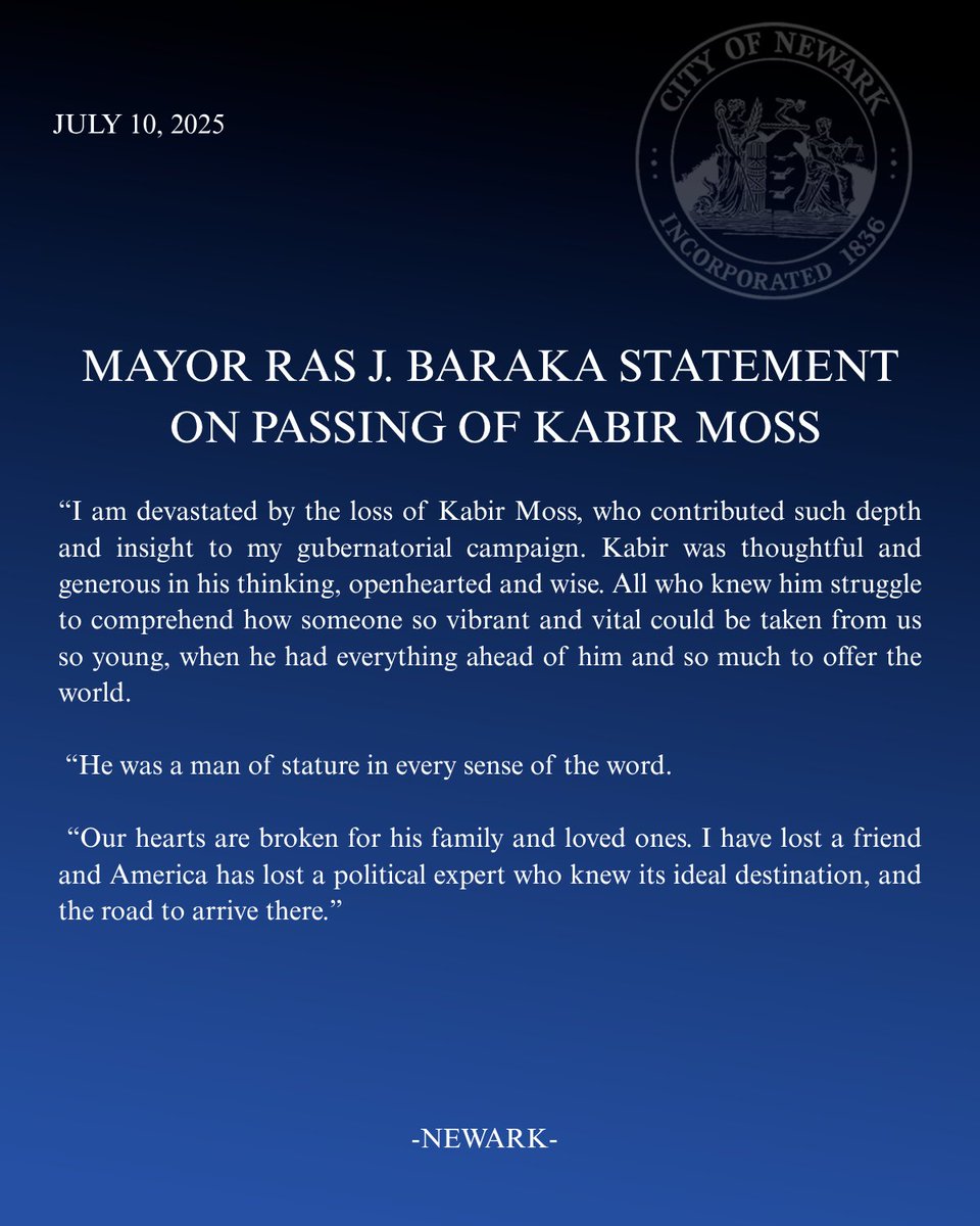 Mayor Ras J. Baraka Statement on Passing of Kabir Moss