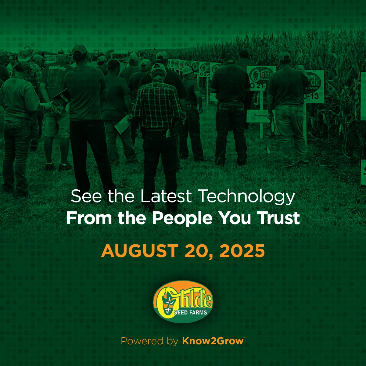 🗓 Save the Date: August 20, 2025
Join us for the annual Know2Grow™ Technology Field Day.
Walk our research plots. Talk to our team. See what’s working — in real time.