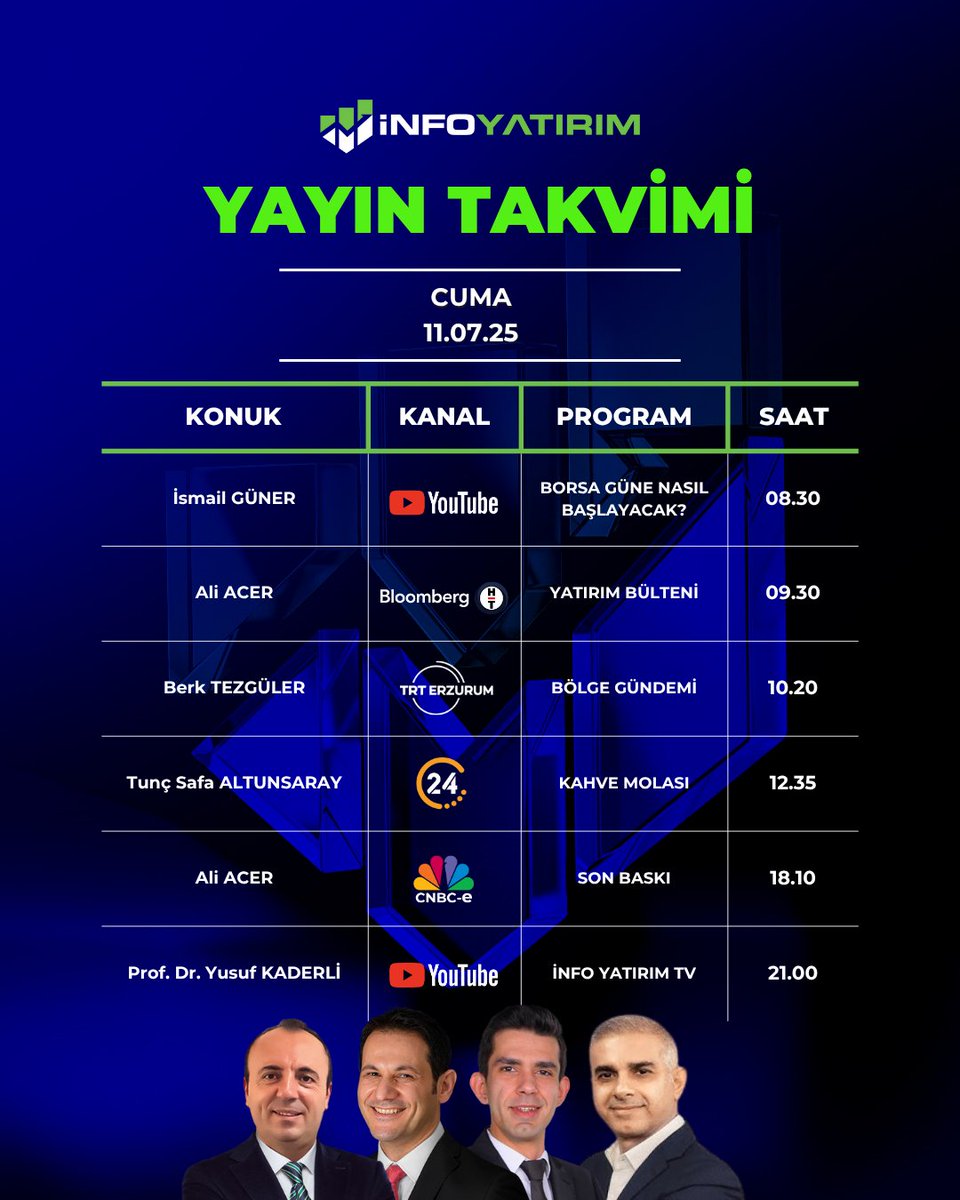 İnfo Yatırım Menkul Değerler (@infoyatirim) on Twitter photo 11 Temmuz Cuma | Canlı Yayın Takvimi
<a href="/ismaillguner/">İsmail Güner</a> , <a href="/fx_trader__/">ALİ ACER - Exitus</a> , Berk Tezgüler, <a href="/AltunsarayTunc/">Tunç Safa Altunsaray</a> , <a href="/Yusuf_Kaderli/">Prof. Dr. Yusuf Kaderli</a> 11 Temmuz Cuma | Canlı Yayın Takvimi
<a href="/ismaillguner/">İsmail Güner</a> , <a href="/fx_trader__/">ALİ ACER - Exitus</a> , Berk Tezgüler, <a href="/AltunsarayTunc/">Tunç Safa Altunsaray</a> , <a href="/Yusuf_Kaderli/">Prof. Dr. Yusuf Kaderli</a>