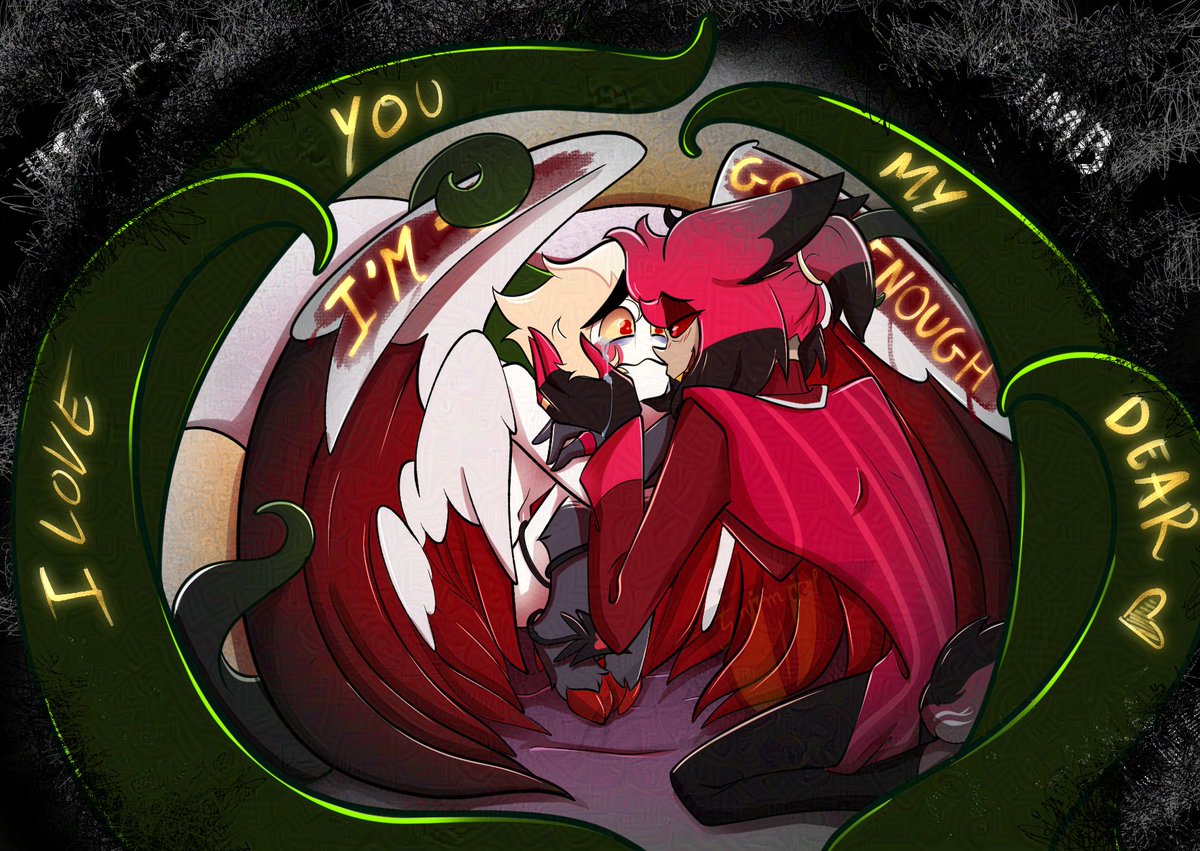 I don't talk much about myself on social media, I'm not comfortable with that. 
But sometimes it's important to express how I feel through my drawings... 
Thanks to my partner for being there in spite of everything ❤️
#radioapple #LuciferHazbinHotel #AlastorHazbinHotel