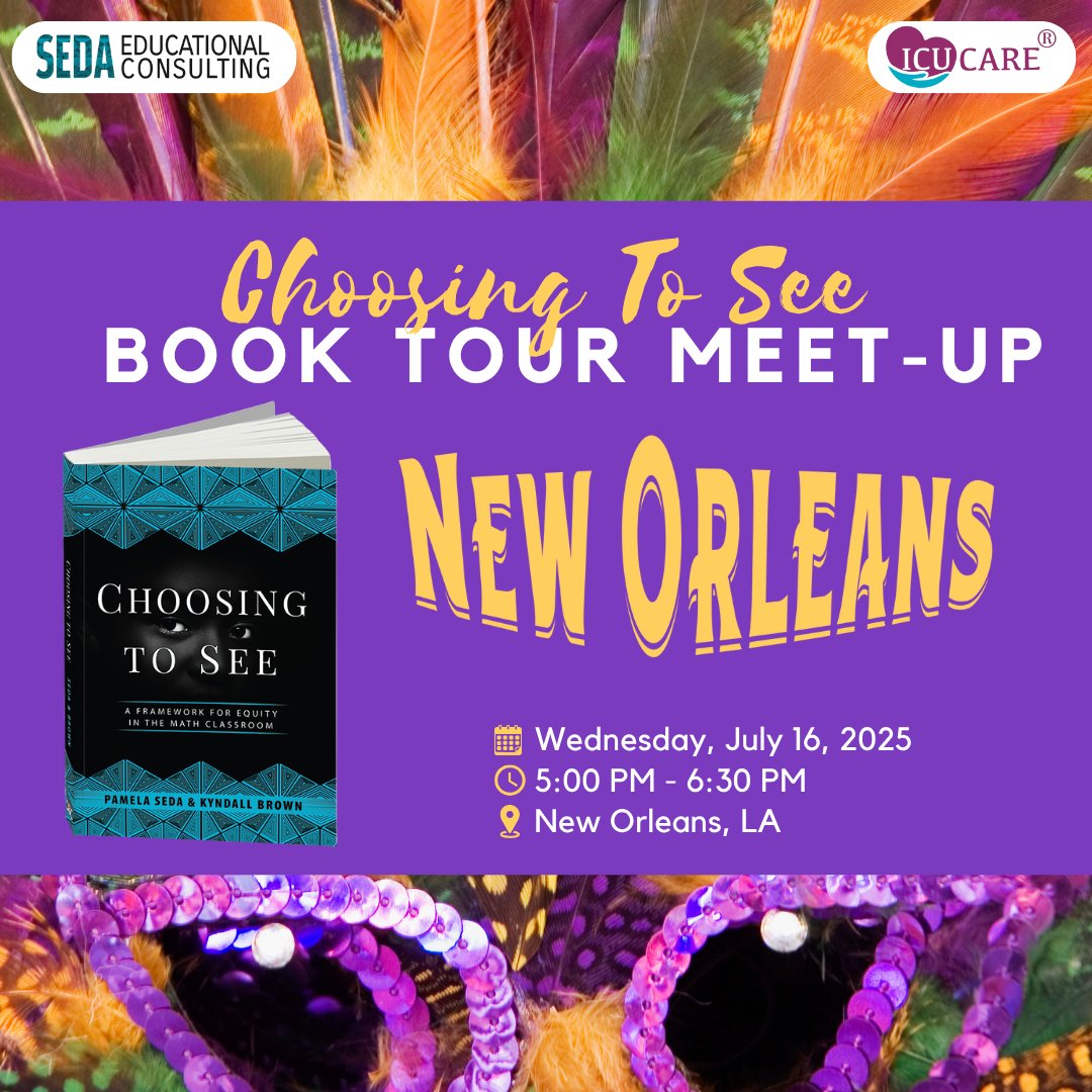 pamseda1's tweet image. 🎉 NOLA! Let’s talk about teaching & community.
🗓️ Wednesday, July 16 | ⏰ 5:00 - 6:30 PM
📍 New Orleans Cafe - TBD
☕ No slides, just real talk.
💬 Free to attend — RSVP now:
sedaeducationalconsulting.com/events-1
#Choosing2See #ICUCARE #dbc_inc #LeadTheChange #BookSigning #MathEducation