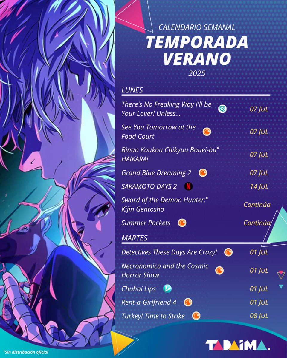 TadaimaMx's tweet image. ¿Qué día sale tu anime favorito? 😏📅 Aquí está el calendario semanal de esta temporada ✨