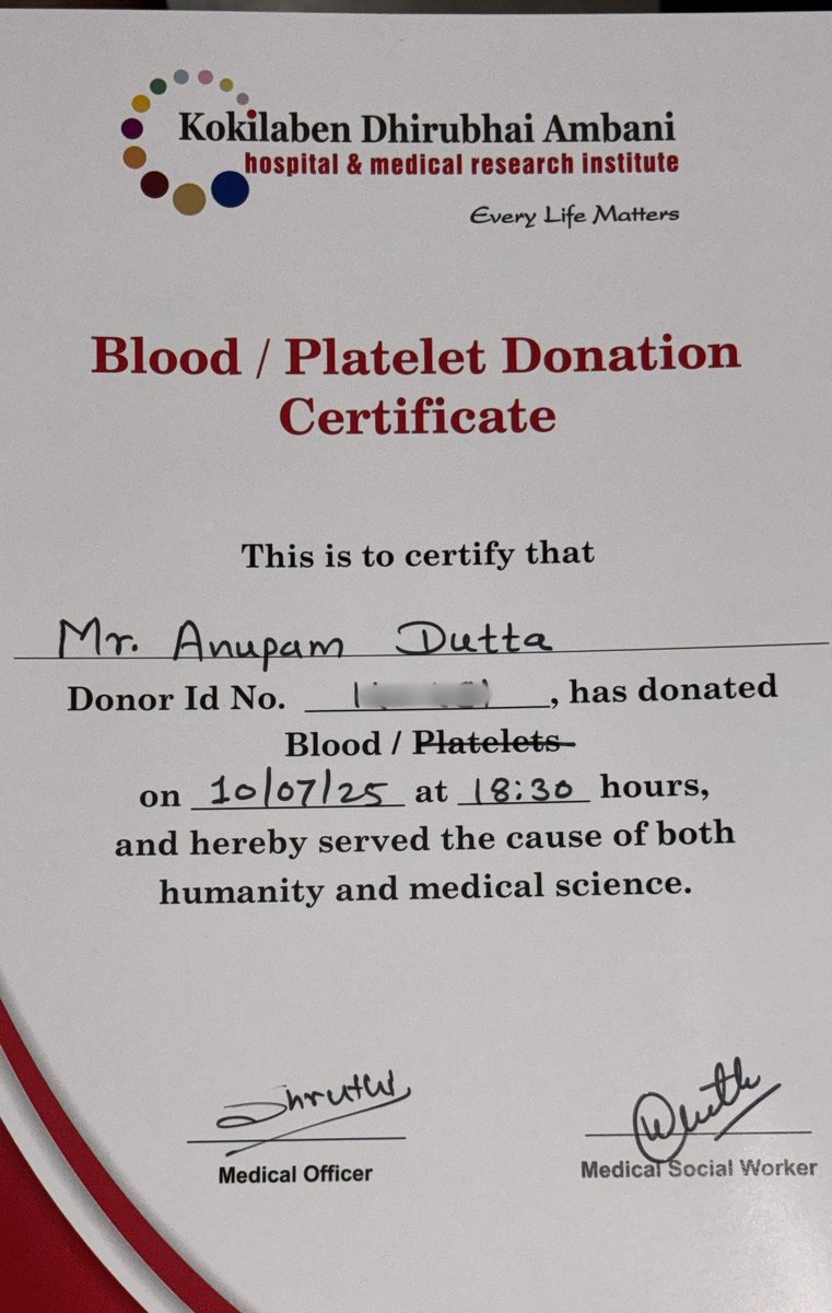 indiacares_2020's tweet image. Yashika, a brave 7-yo from Nagpur, is recovering at @KDAHMumbai after undergoing a Bone Marrow Transplant for neuroblastoma. To help her heal and stay strong, she needs regular blood transfusions as part of her recovery.
A heartfelt thank you to @mr_diddlysquats for his…
