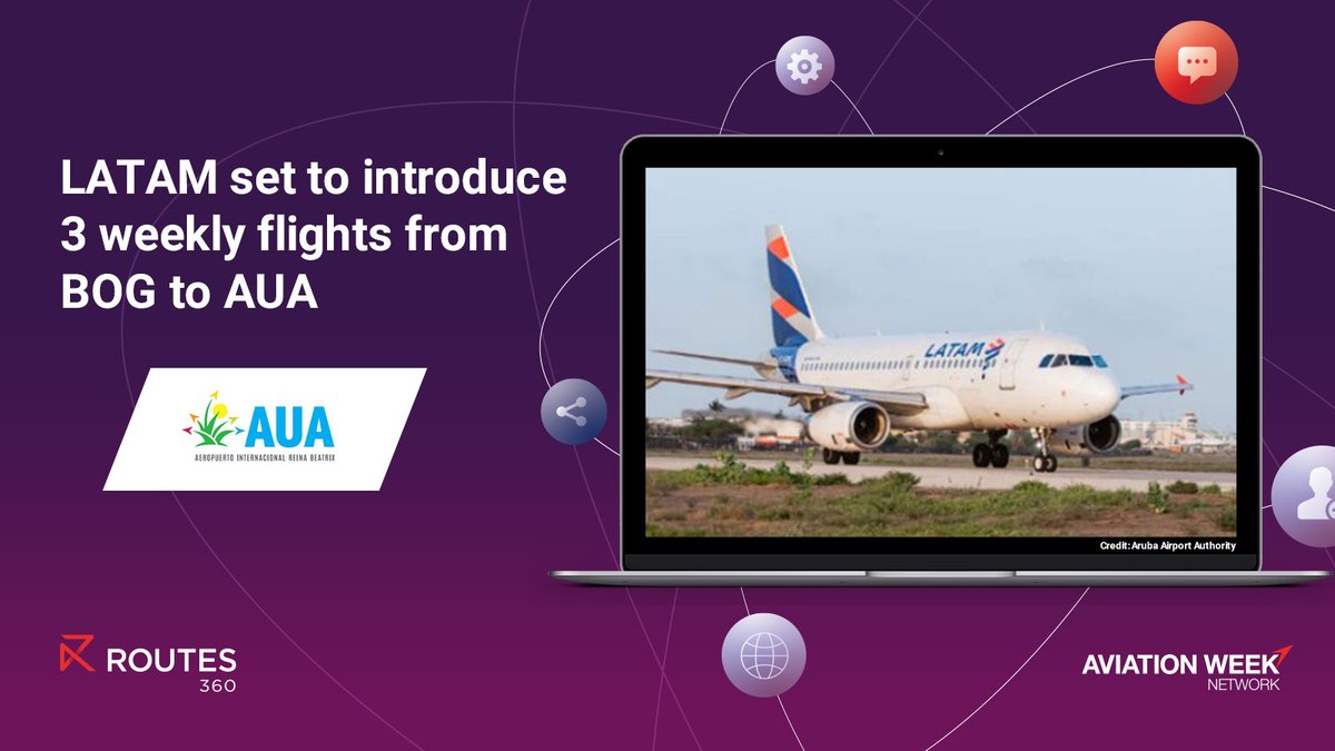 📢#Routes360 member success 📢 

LATAM Airlines is set to introduce a new direct route between El Dorado International Airport in Bogota and Queen Beatrix International Airport. The launch of this service responds to increased demand for Aruba: bit.ly/4lGQejr