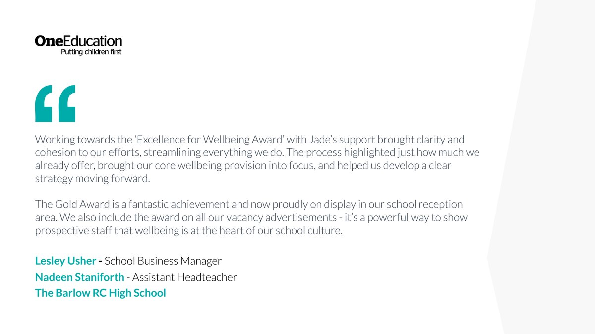One Education (@oneeducation) on Twitter photo A lovely testimonial from <a href="/TheBarlowRC/">The Barlow RC High</a> reflecting on the Excellence for Wellbeing Award β
Congratulations on achieving the Gold Award - a testament to all your hard work and dedication to creating a culture of care in school!
Learn more about the award: bit.ly/3GkSCgB A lovely testimonial from <a href="/TheBarlowRC/">The Barlow RC High</a> reflecting on the Excellence for Wellbeing Award β
Congratulations on achieving the Gold Award - a testament to all your hard work and dedication to creating a culture of care in school!
Learn more about the award: bit.ly/3GkSCgB