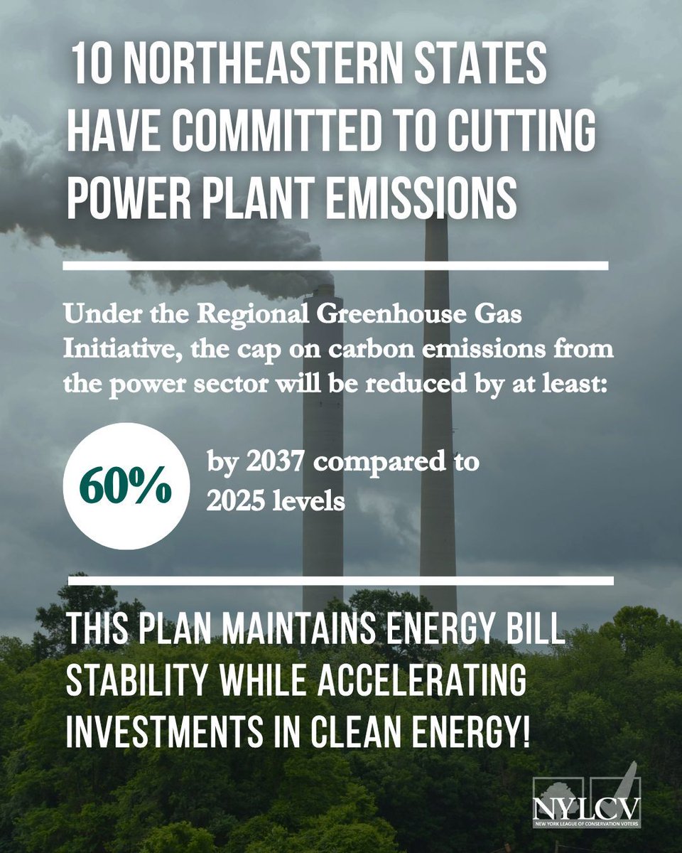 NYLCV (@nylcv) on Twitter photo While the feds retreat, NY and 9 other Northeast states step up to cut power plant emissions by at least 60% by 2037 compared to 2025 levels under the Regional Greenhouse Gas Initiative. Thank you <a href="/GovKathyHochul/">Governor Kathy Hochul</a> for driving this progress!
Read more: buff.ly/DzVnP6n While the feds retreat, NY and 9 other Northeast states step up to cut power plant emissions by at least 60% by 2037 compared to 2025 levels under the Regional Greenhouse Gas Initiative. Thank you <a href="/GovKathyHochul/">Governor Kathy Hochul</a> for driving this progress!
Read more: buff.ly/DzVnP6n