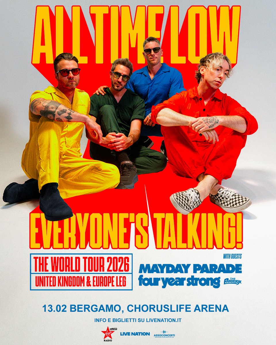 indipendente's tweet image. #AllTimeLow: la band simbolo del pop punk arriva in Italia nel 2026 per un unico appuntamento del tour mondiale "EVERYONE'S TALKING!" 🗣 Prima di loro si esibiranno tre special guest: #MaydayParade, #FourYearStrong e #TheParadox 💥

🎟Info e biglietti su livenation.it