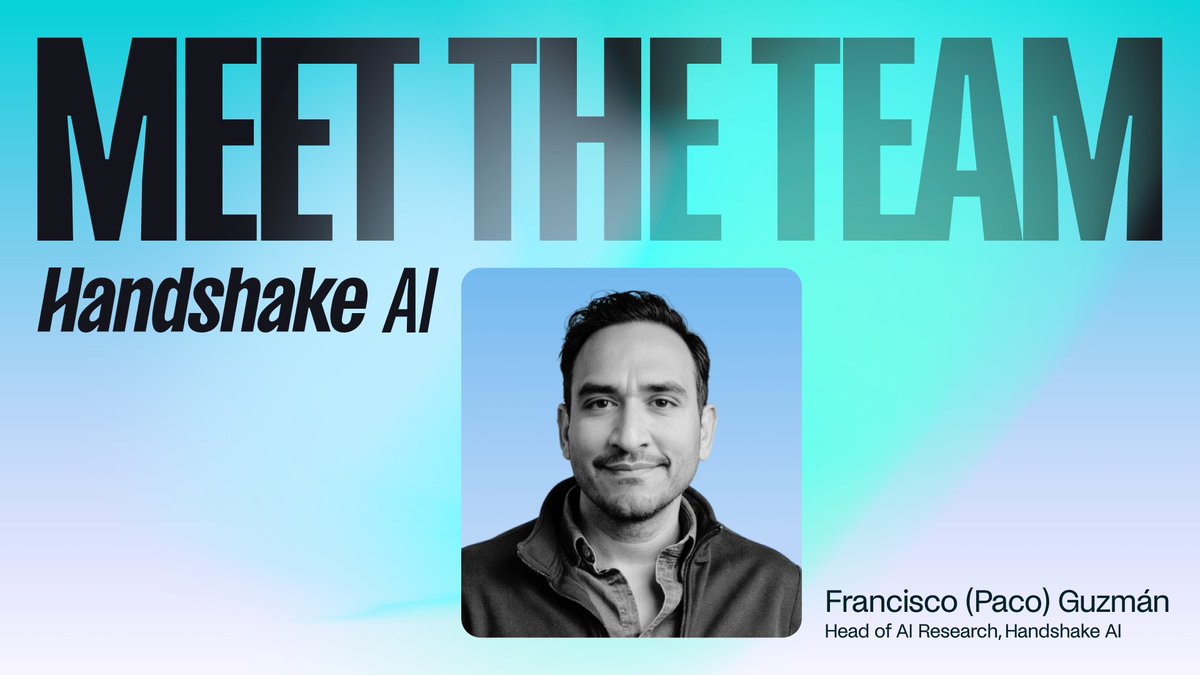 joinHandshake's tweet image. Welcome @guzmanhe as the Head of AI Research—joining us from Meta where he led the most important AI projects.
Paco will drive our research agenda and create new benchmarks that shape how AI delivers real-world value. Read more: bit.ly/3Izi56U