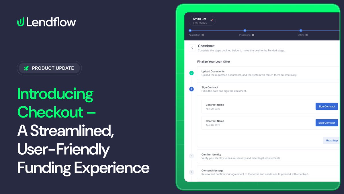 Online Checkout is live! 🎉
Streamline your funding process with a seamless, guided applicant experience — from data collection to signed docs.
Get the full breakdown 👇
lendflow.com/post/introduci…
#Fintech #Lending #UX #ProductUpdate #BorrowerExperience