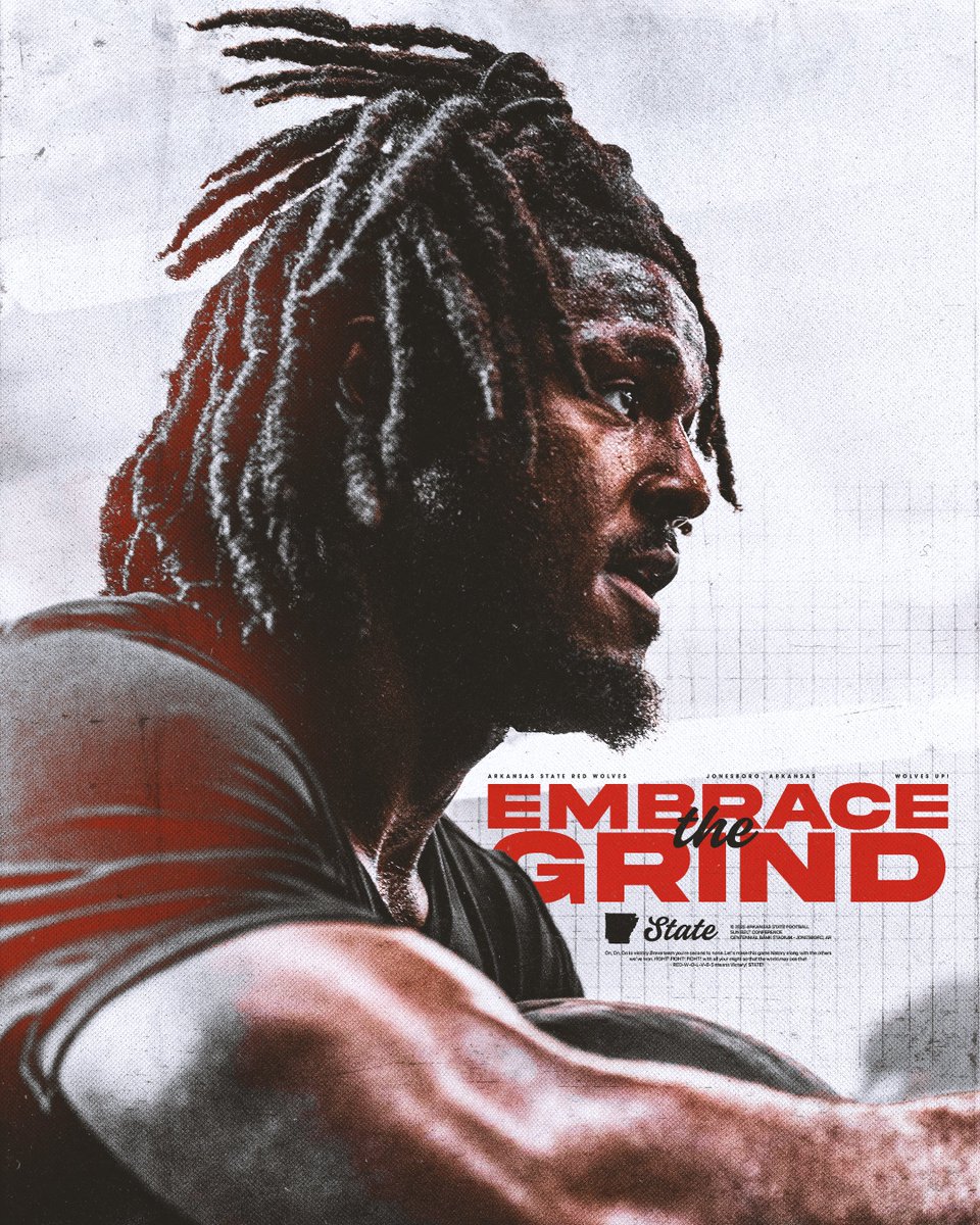 Arkansas State Football (@astatefb) on Twitter photo Embrace the grind.
#WolvesUp🐺 | #PoundTheRock🪨🔨 Embrace the grind.
#WolvesUp🐺 | #PoundTheRock🪨🔨