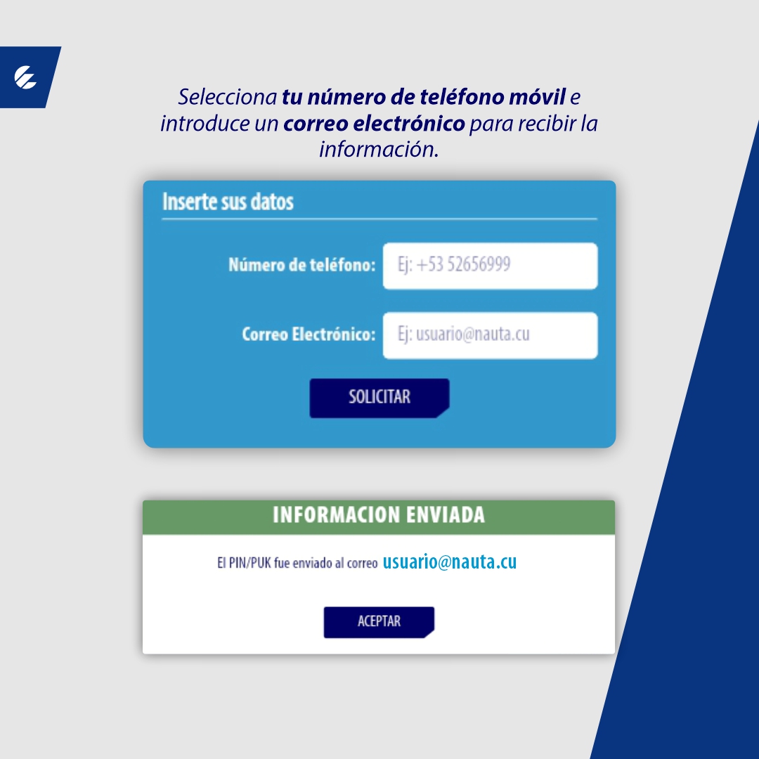 📌¿Has olvidado el PIN-PUK de tu línea móvil? Regístrate en #ServiciosEnLinea y obtén la información que deseas en tu correo electrónico. Con estos sencillos pasos, autogestiona tus servicios móviles 📲 desde la tienda.etecsa.cu