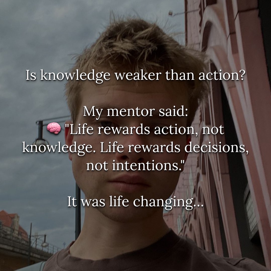 dmytro_taras's tweet image. Is knowledge weaker than action?
My mentor said:
🧠 "Life rewards action, not knowledge. Life rewards decisions, not intentions."
It was life changing…
#KnowledgeToAction #ActionOverKnowledge #ExecutionMatters #DoTheWork