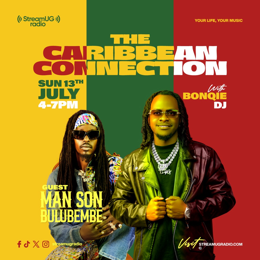 JAM_DRUM_CIRCLE's tweet image. As we push our #reggae #rise compaign this Sunday our artist of the monthly #mansonbulubembe will be live at Caribbean connection 🟩🟧🟥🔥🔥