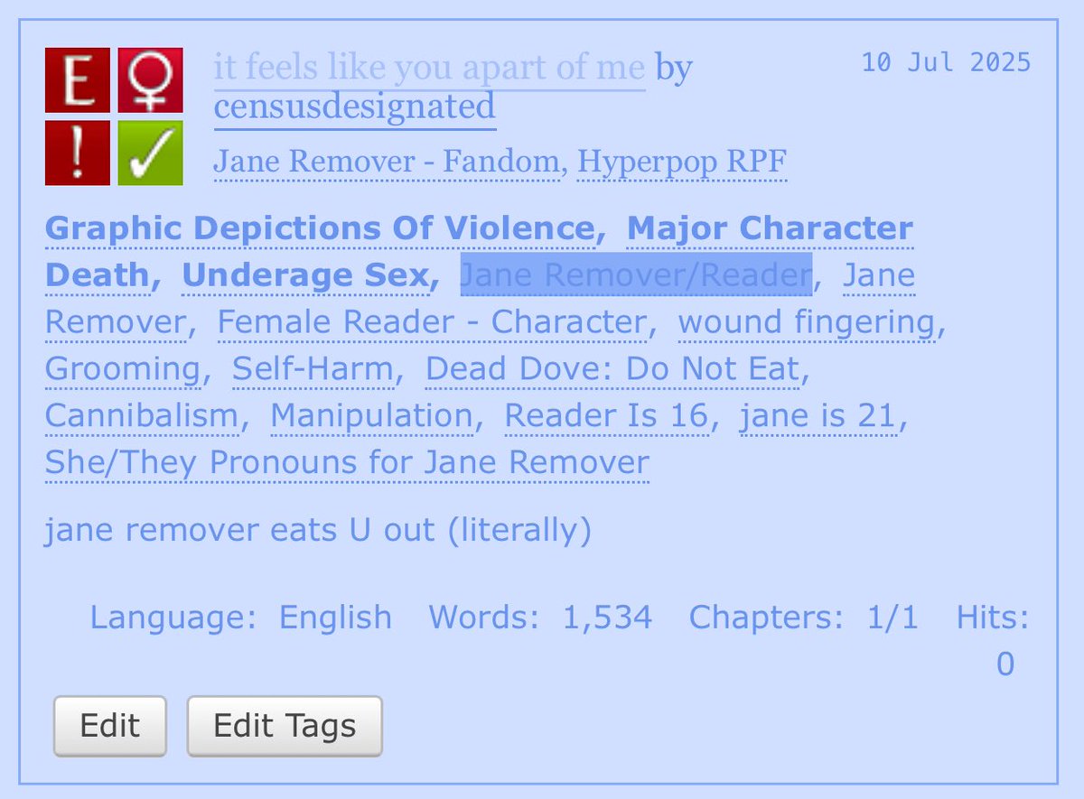 newworld_2007's tweet image. cannibalize me Jane Remover 😵💫😵💫
archiveofourown.org/works/67343434
#rpftwt #proshiptwt #darkshiptwt
