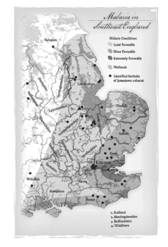 Malaria had also been endemic in England. The earliest English settlers America hailed from the most malarial regions of 🇬🇧But this variant P. vivax was less deadly than P. falciparum that was taken to the US South by the slave trade. Underrated vector of geography =&gt;institutions