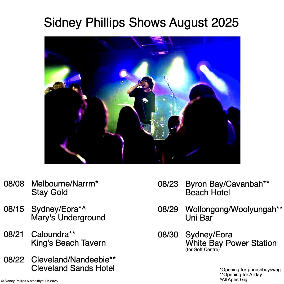 sidneyphillipz's tweet image. Come along to a show next month🫡all across the East Coast of Aus