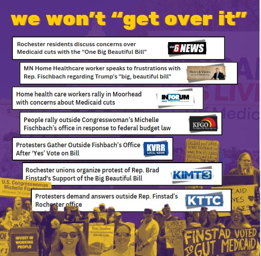 🚨 Yesterday, Minnesotans rallied at the offices of the 4 Members of Congress who voted YES on the MAGA Budget — slashing Medicaid &amp; SNAP to give tax breaks to billionaires. We won’t “get over it.” This is just the beginning. #NotOverIt #UnionStrong #HandsOffMedicaid.