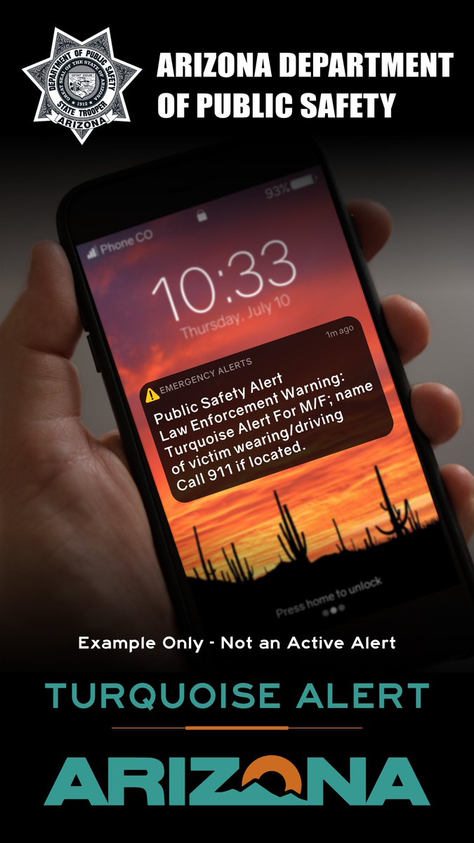 Arizona_DPS's tweet image. -- AZDPS Launches Turquoise Alert Program to Help Locate Missing and Endangered Persons --
Read the full news release and watch a livestream of the press conference today, July 10, 2025, at 9 a.m. MST: azdps.gov/news/releases/…
