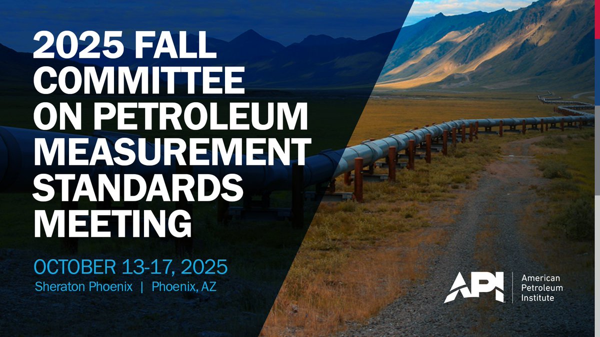APIGlobal's tweet image. Register for the Fall Committee on Petroleum Measurement Standards Meeting, Oct. 13-17 in Phoenix, AZ. Join industry professionals for an opportunity to be a part of how the U.S. petroleum industry develops and maintains state-of-the-art standards.
hubs.la/Q03vMs490