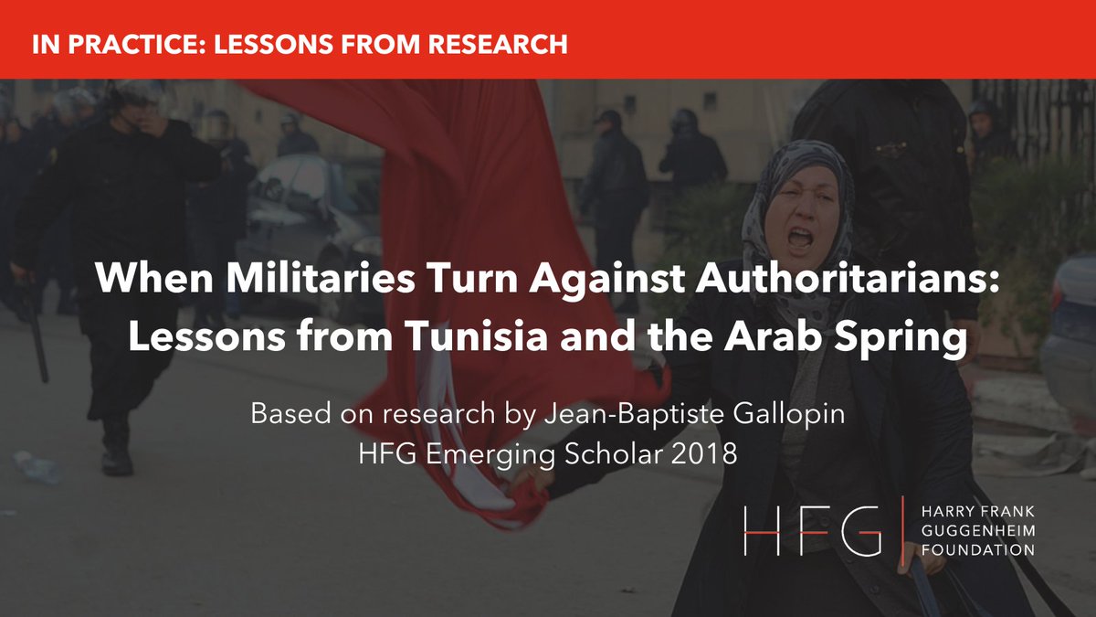 HFGuggenheim's tweet image. What drives some militaries to turn against authoritarian leaders?

HFG grantee @jbgallopin asked why soldiers defected in 2011 during the Tunisian Revolution. He found it was more personal than political.

Read the latest #InPractice: hfg.org/insights/when-…