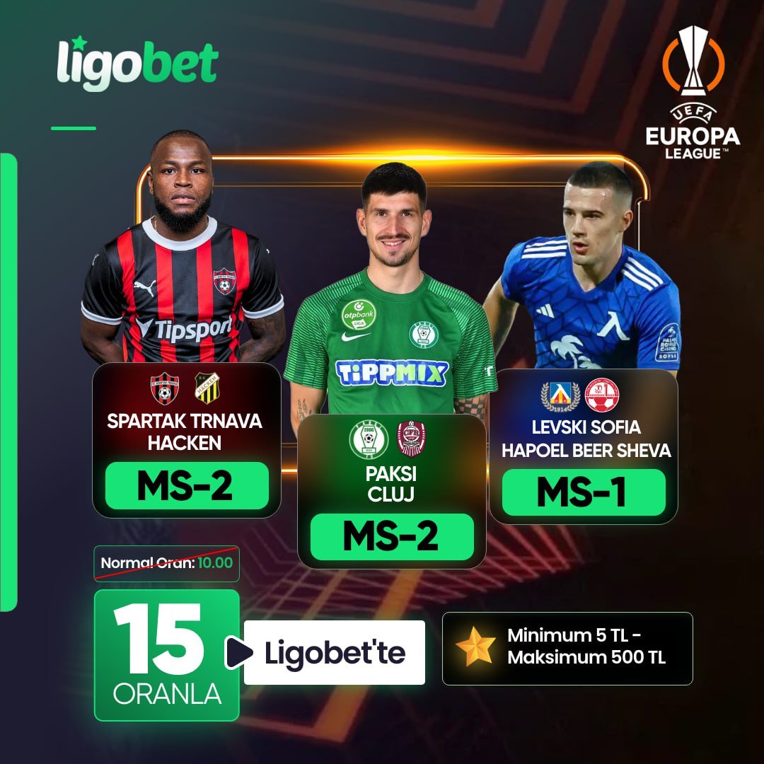 Ligobettlogin's tweet image. 🌟UEFA AVRUPA LİGİNE ÖZEL ORAN LİGOBET'TE
🔗 Ligobet - kslnk.com/ligogiris
🇸🇰Spartak Trnava VS Hacken🇸🇪= Hacken Kazanır
🇭🇺Paksi VS Cluj🇷🇴= Cluj Kazanır
🇧🇬Levski Sofia VS Hapoel Beer Sheva🇮🇱= Hapoel Beer Sheva Kazanır
❌ Normal Oran 10.00
✅ Özel Oran 15.00
#ligobet