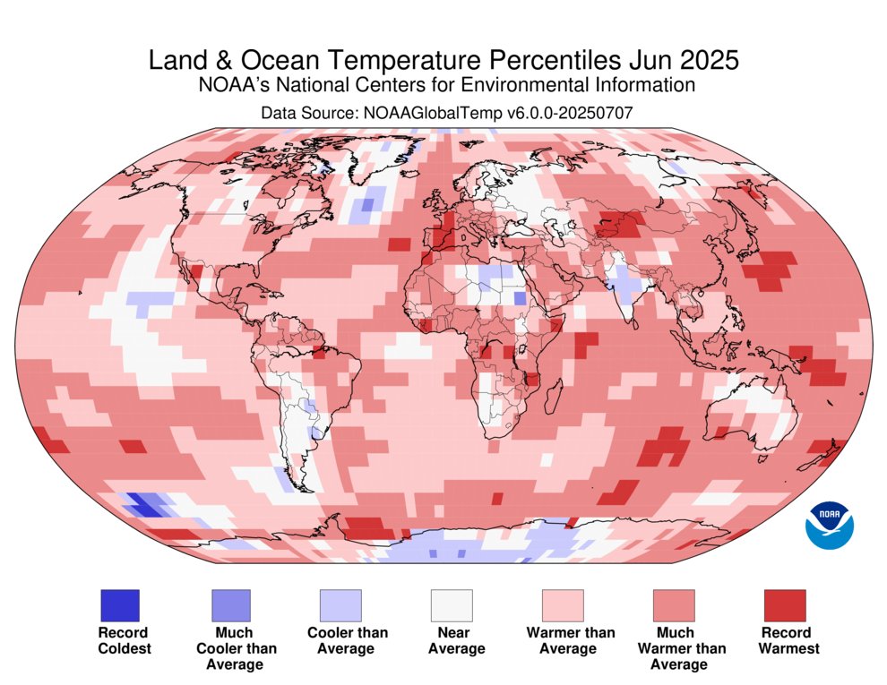 Just in: #June 2025 was Earth’s 3rd-warmest June on record

Find our report with maps/images at:  
ncei.noaa.gov/access/monitor…

via <a href="/NOAANCEI/">NOAA NCEI</a>